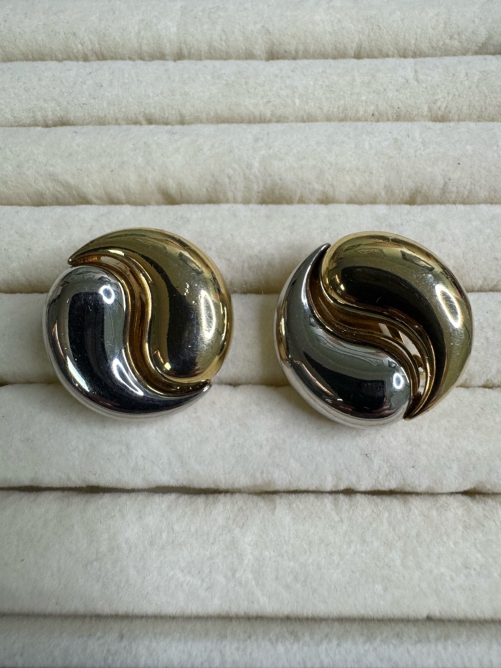 Courreges Paris Two-Tone Gold and Silver Swirl Clip-On Earrings - Modernist